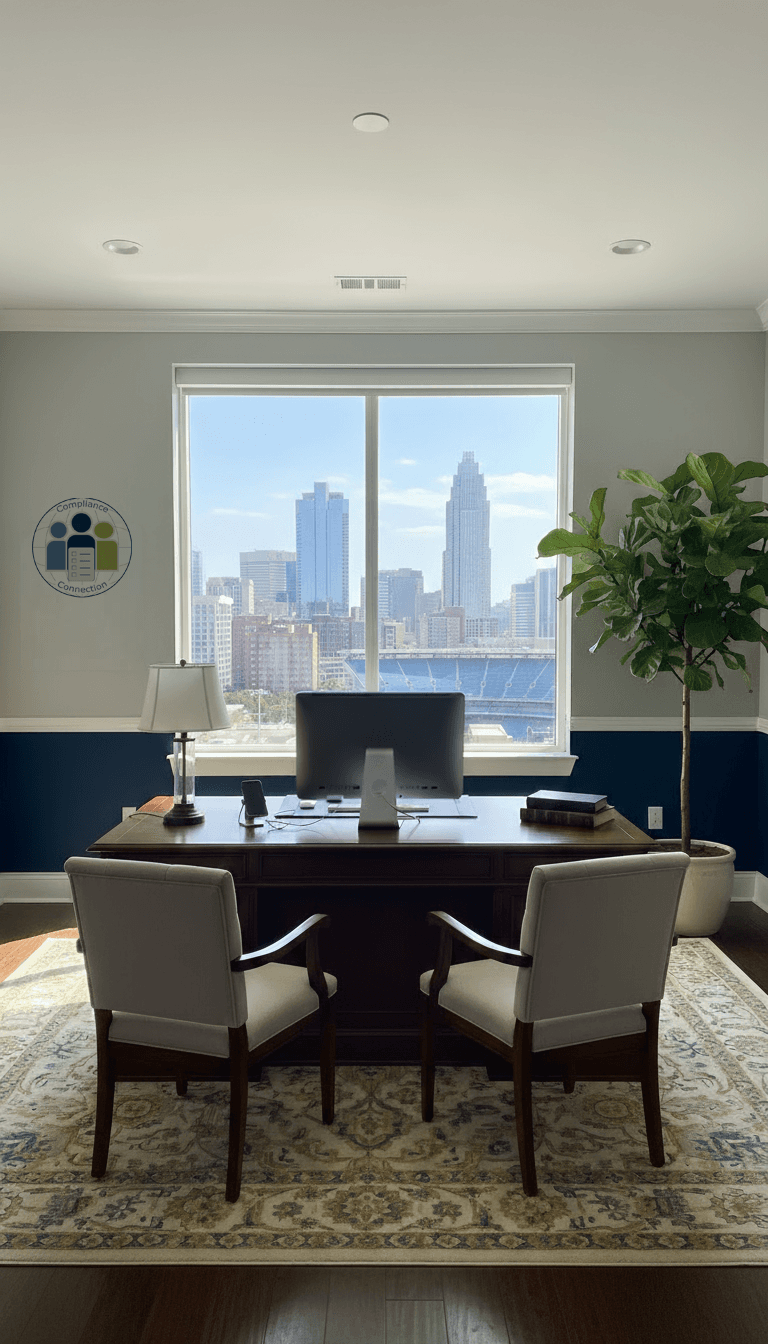 Compliance professionals collaborating in a modern office